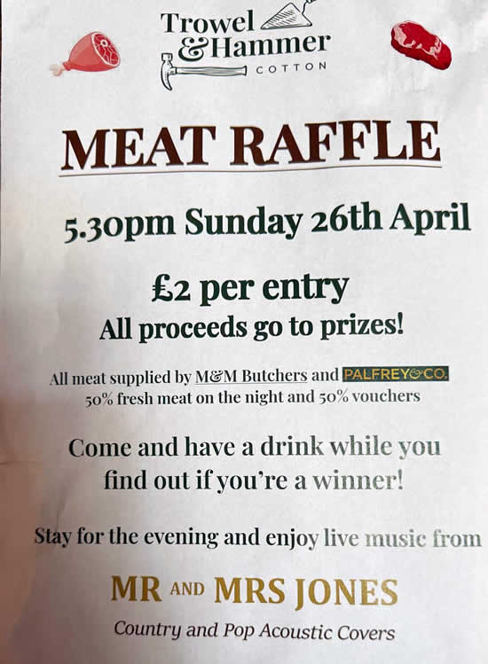 Meat raffle at The Trowel and Hammer